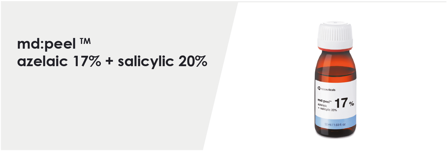 THAY DA SINH HỌC ĐIỀU TRỊ MỤN VÀ LÀM SÁNG DA - MD:PEEL AZELAIC17% + SALICYLIC 20% - Thay da sinh học loại bỏ mụn cấp 1, 2 và làm sáng da với axit azelaic 17% + Salicylic 20% Thành phần : Axit Azelaic 17%, Salicylic 20% Dung tích: 50ml Xuất xứ: Anh